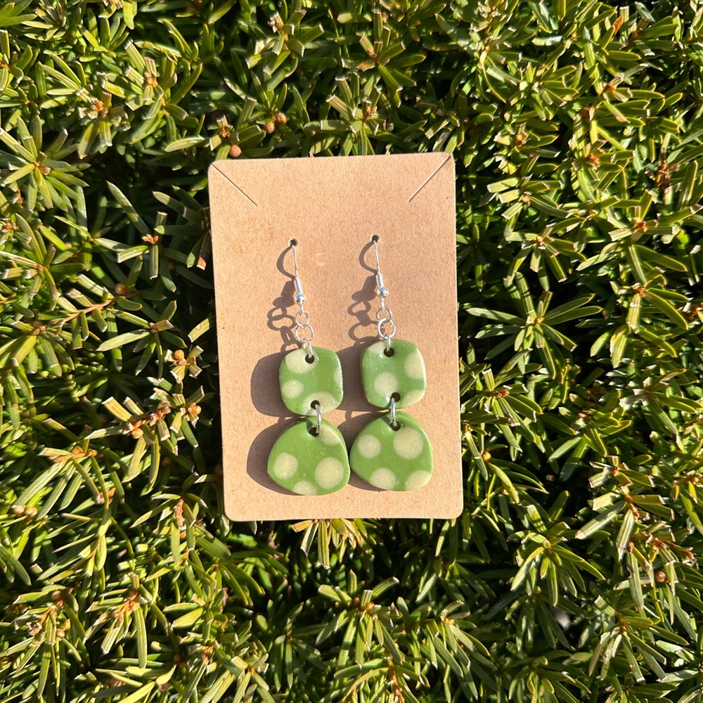 Green Polymer clay drop earrings. Boho